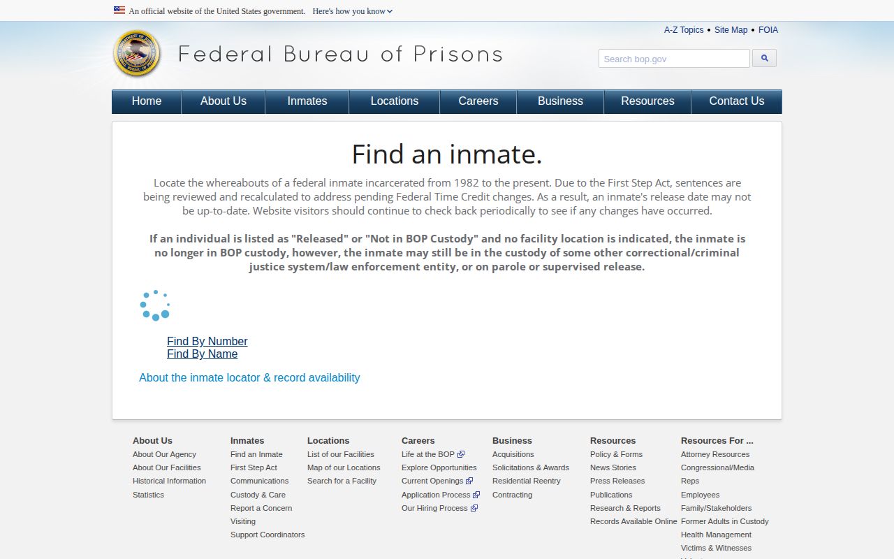 Federal BOP locator for inmates released in California