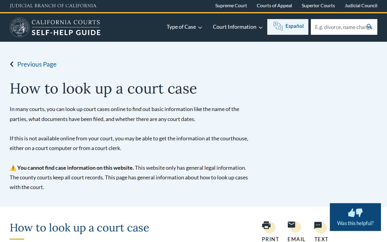 California court record route for released inmate case status