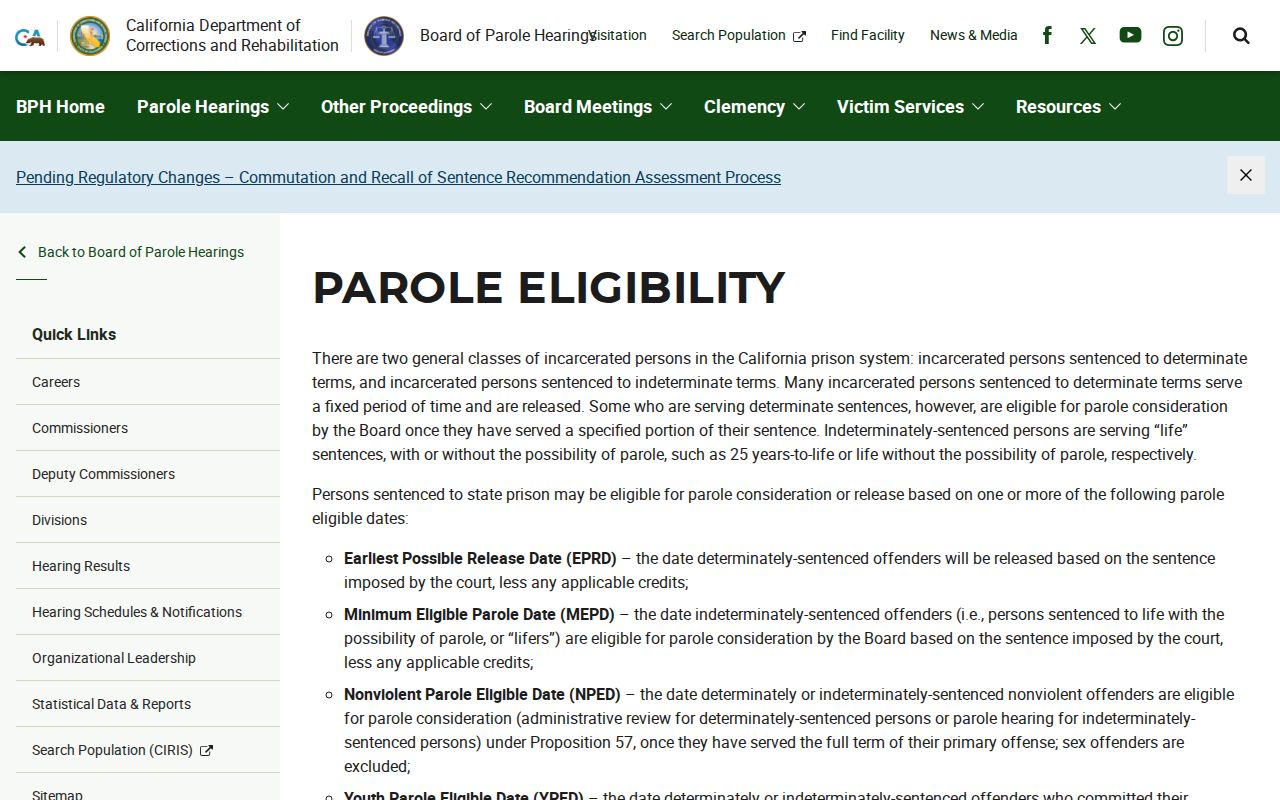 California CDCR parole record information related to release and discharge