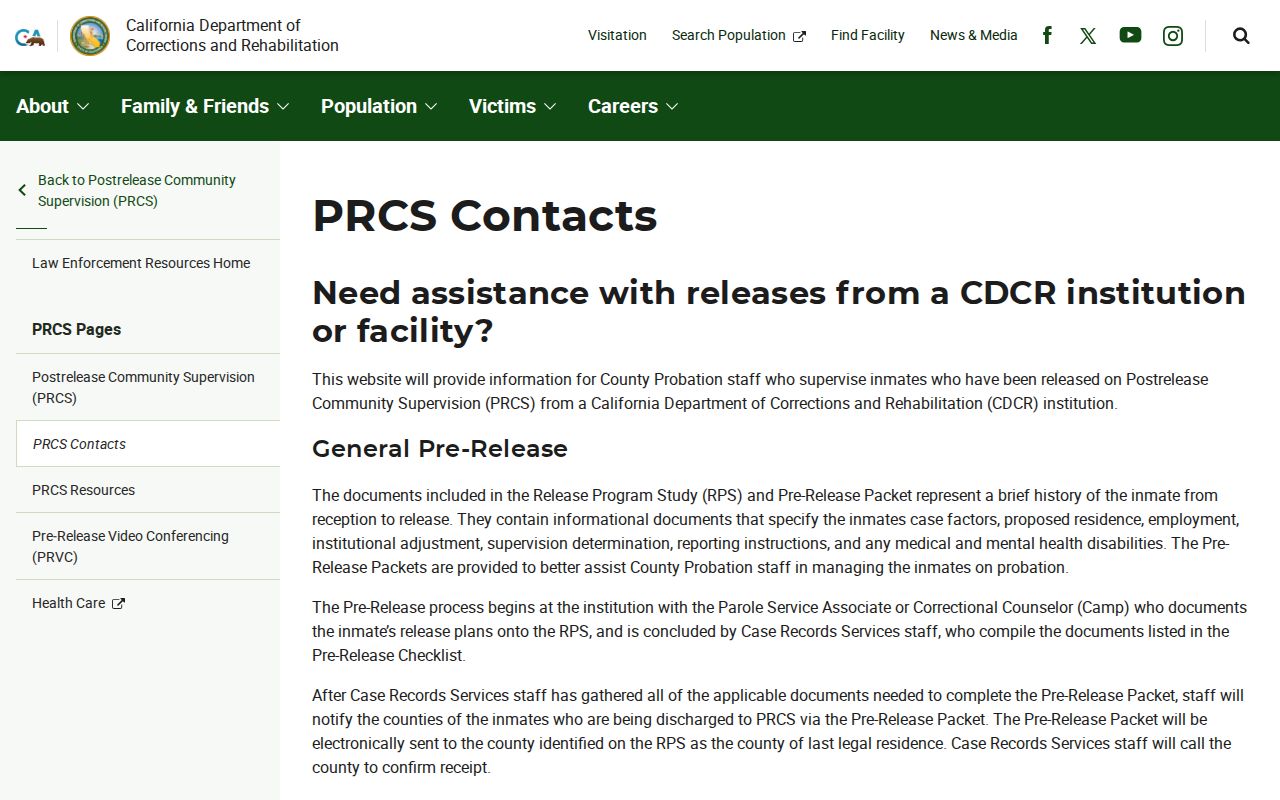 California PRCS release packet and county supervision contacts