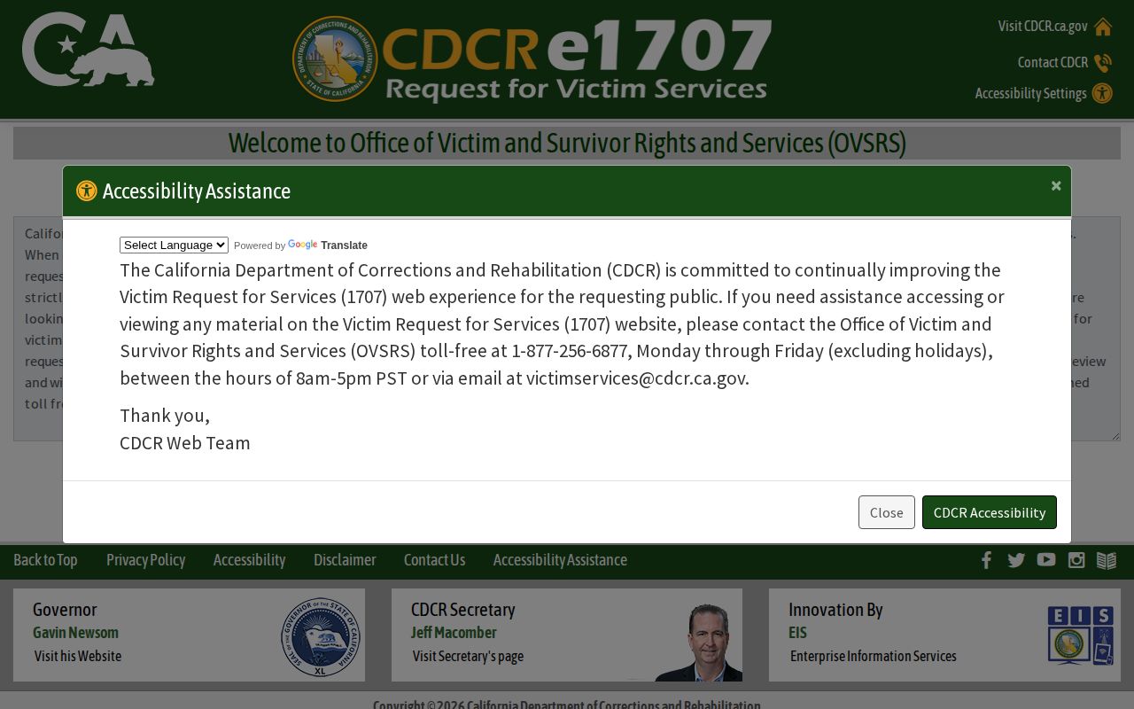 California CDCR state prison release notification registration